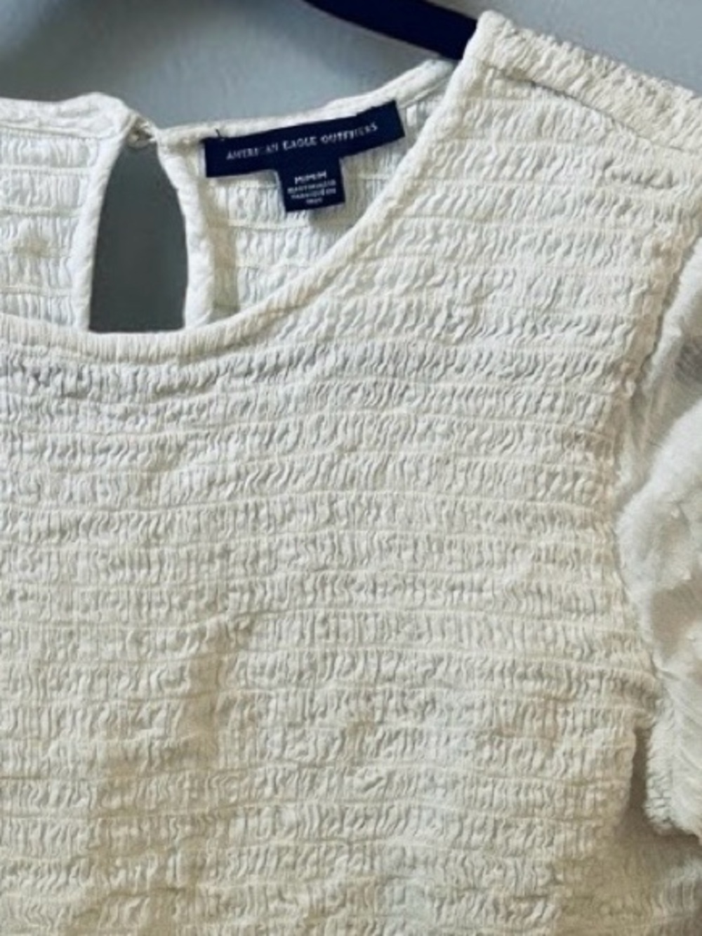 American Eagle Outfitters Bell Sleeve Smocked Top Boho Festival Size M White - Picture 8 of 12
